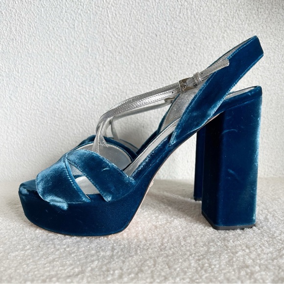 Prada Velvet Navy Blue Studded Heels